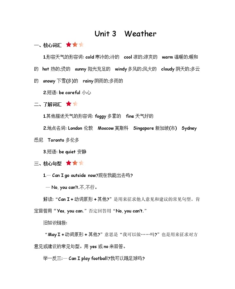 人教版（三起）四年级下册 Unit 3 知识清单01