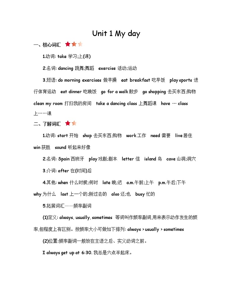 人教版（三起）五年级下册 Unit 1 知识清单01