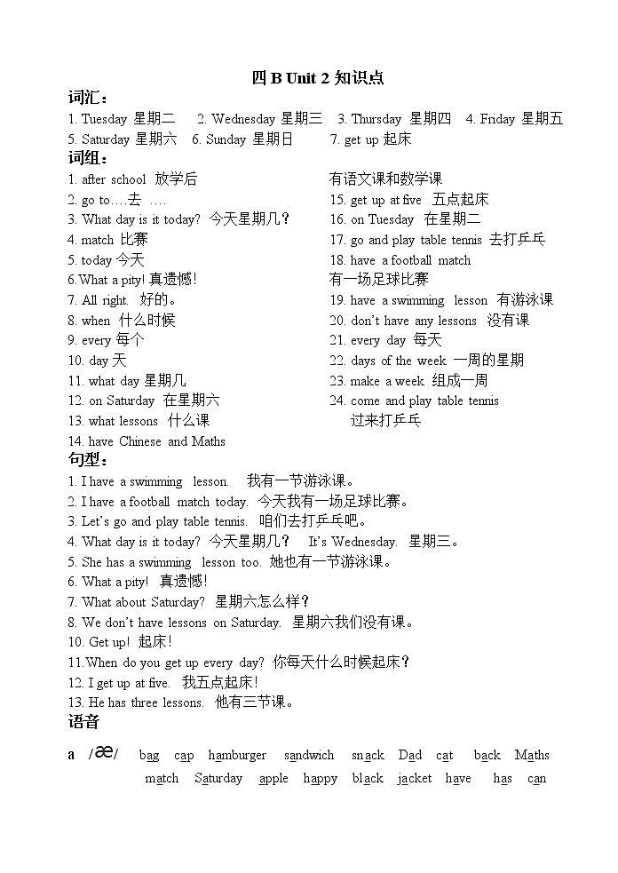 译林英语四年级下册4B各单元知识点整理02