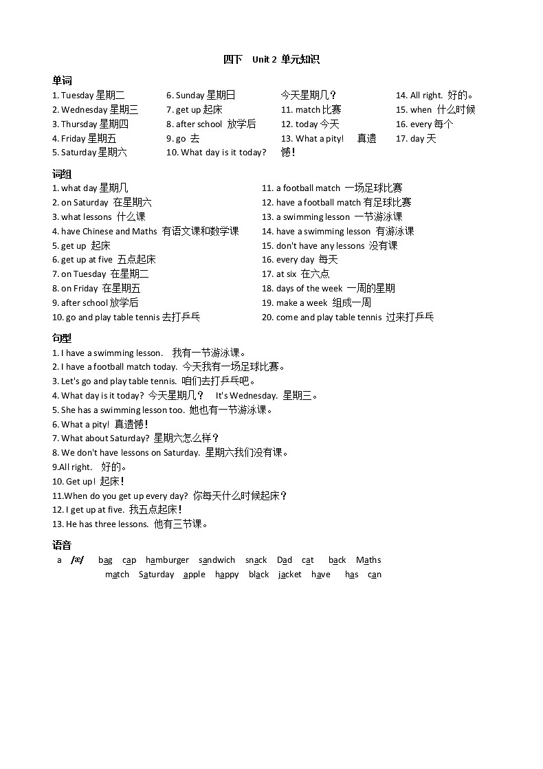 译林英语四年级下册4B英语 词组 句型 纸02