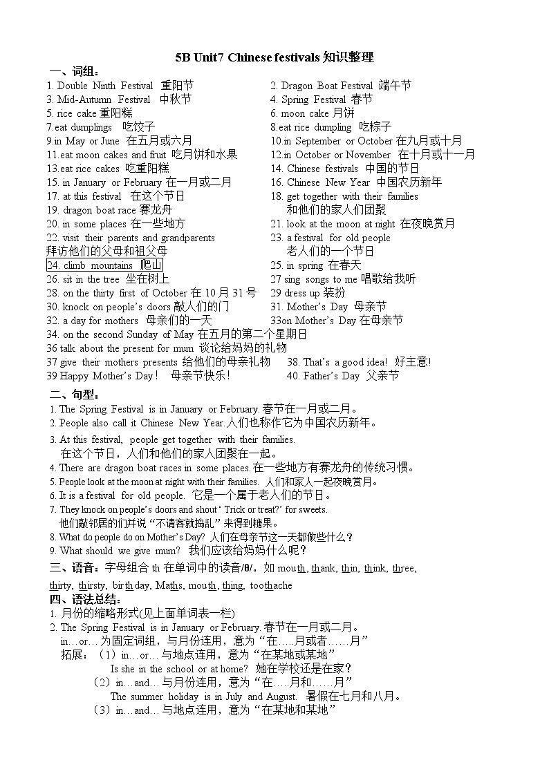 译林英语5下5B Unit7 知识点01