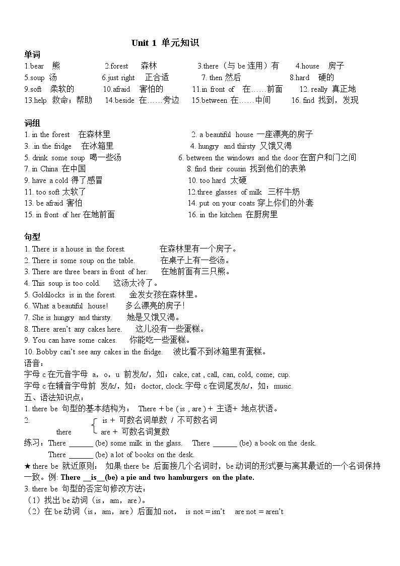 译林英语5下Unit 1 背默重点 学案01