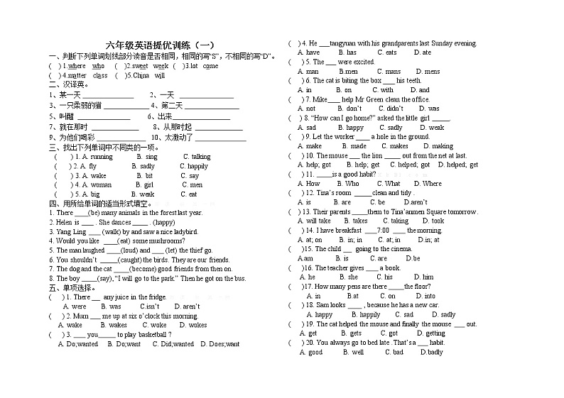 整理好的译林版小学英语6B期中质量检测卷 (27)第1页