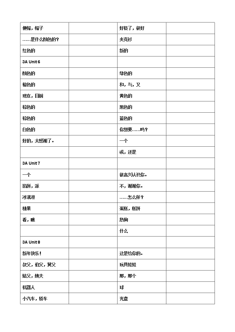 译林英语3A到6B单词默写 学案02