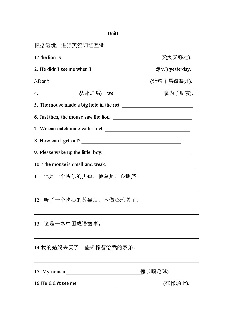 译林英语6B 英汉互译 试卷01