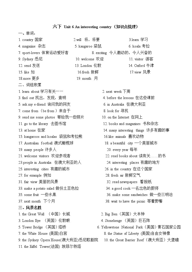 译林英语六英下 Unit 6 知识点（可直接打印）01