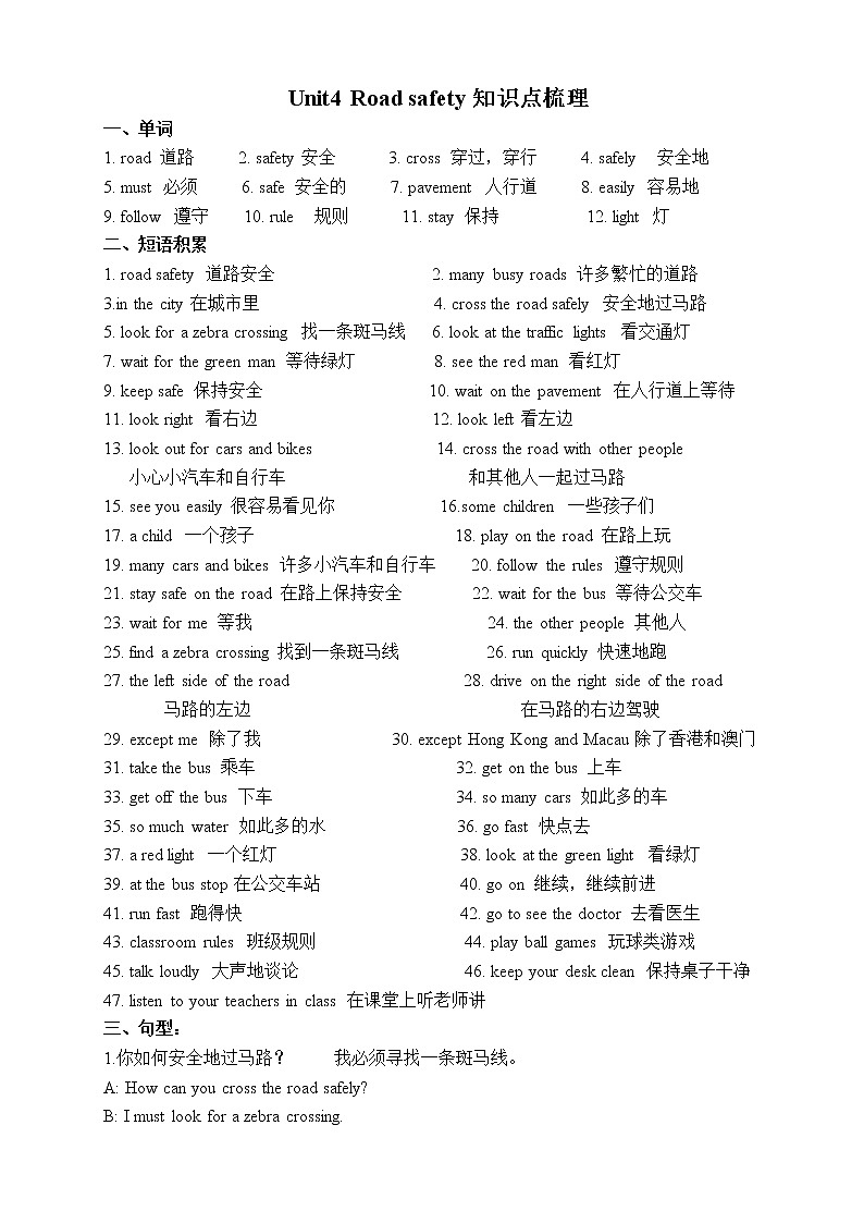 译林英语6下 Unit4 知识点 可直接打印01