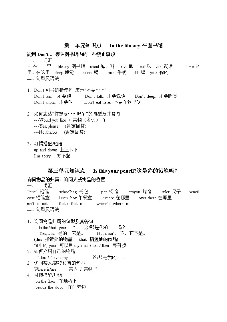 译林英语三年级下册3B单元知识要点及全册复习重点整合02