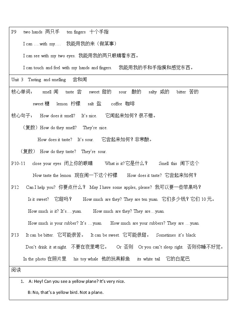 译林英语三年级下册第一单元归纳 学案02