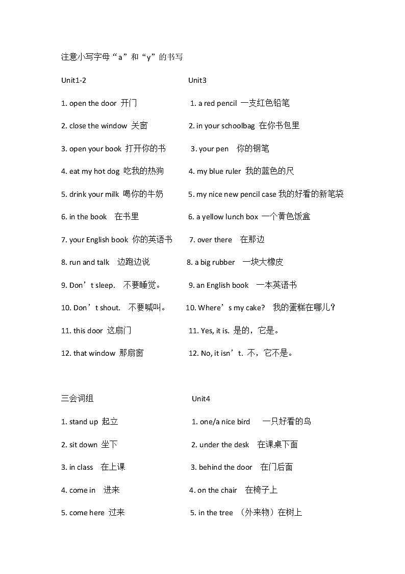 译林英语三年级下册3BU1-4 四会词组 学案01