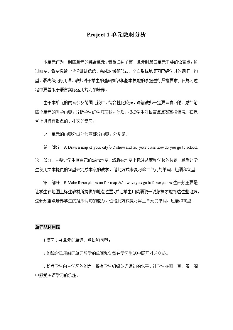 译林版五年级下英语单元教材分析-Project 1 Around our city (2) 试卷01