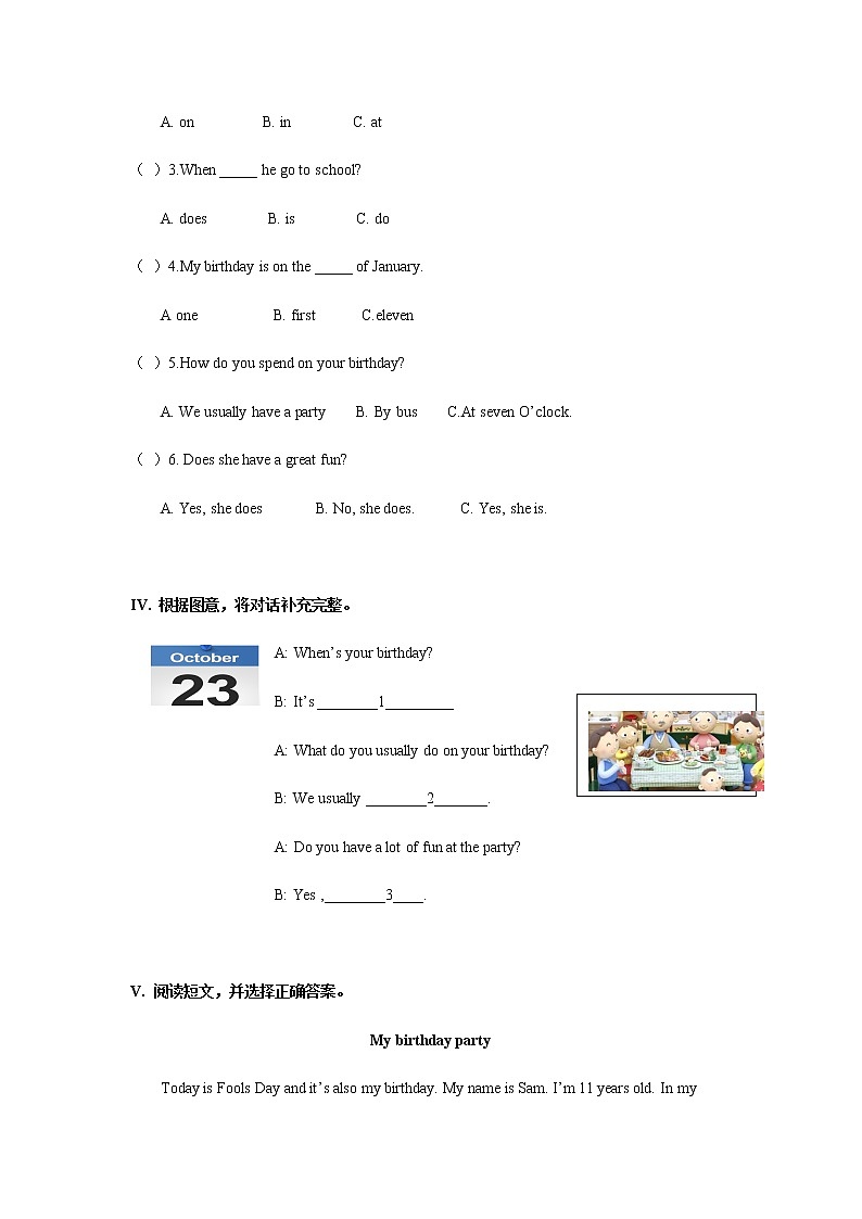 译林版五年级下英语练习（含答案）-Unit 8 Birthdays（3）02