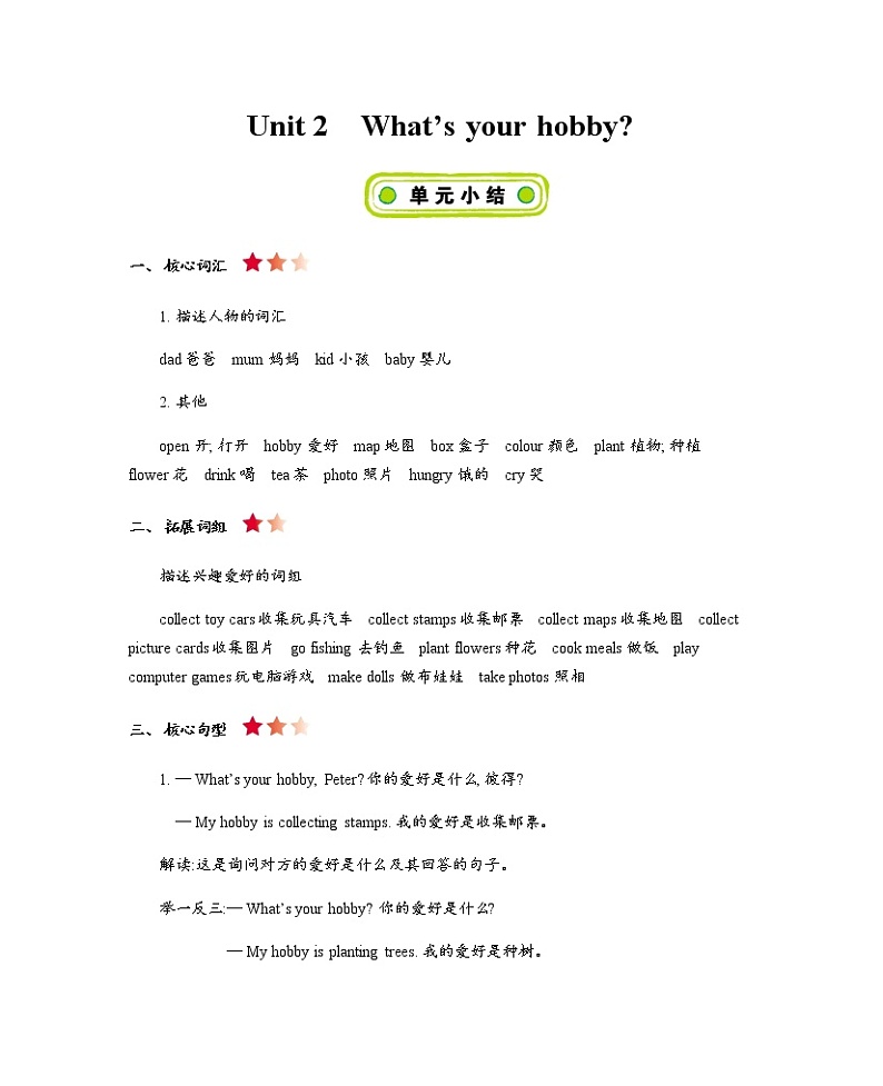 Unit 2 What's your hobby 知识清单01