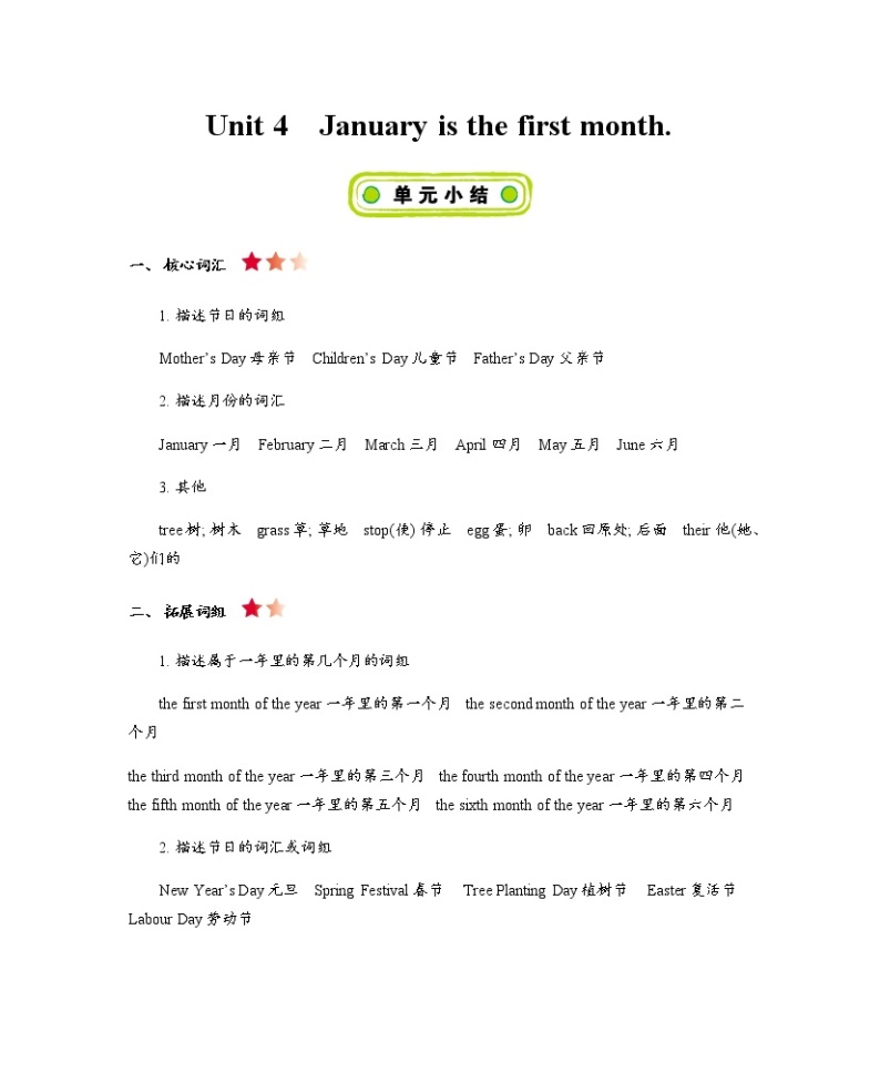 Unit 4 January is the first month 知识清单01