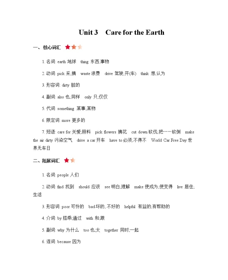 Unit 3 Care for the earth 知识清单01