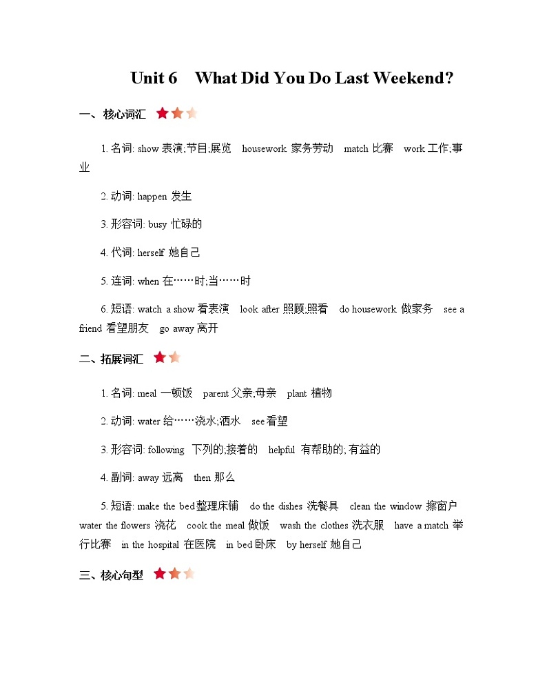 Unit 6 What did you do last weekend 知识清单01