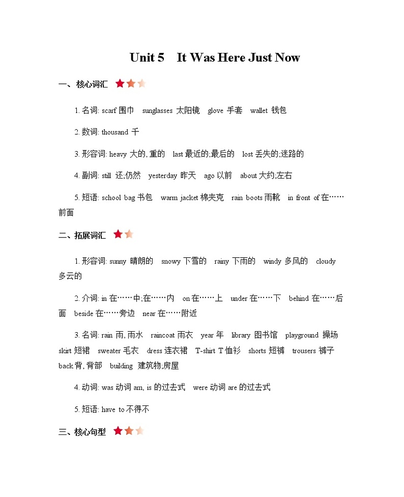 Unit 5 It was here just now 知识清单01