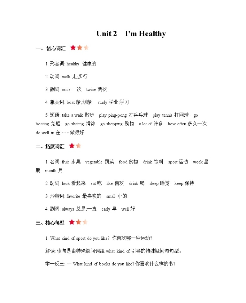 Unit 2 I’m healthy 知识清单01