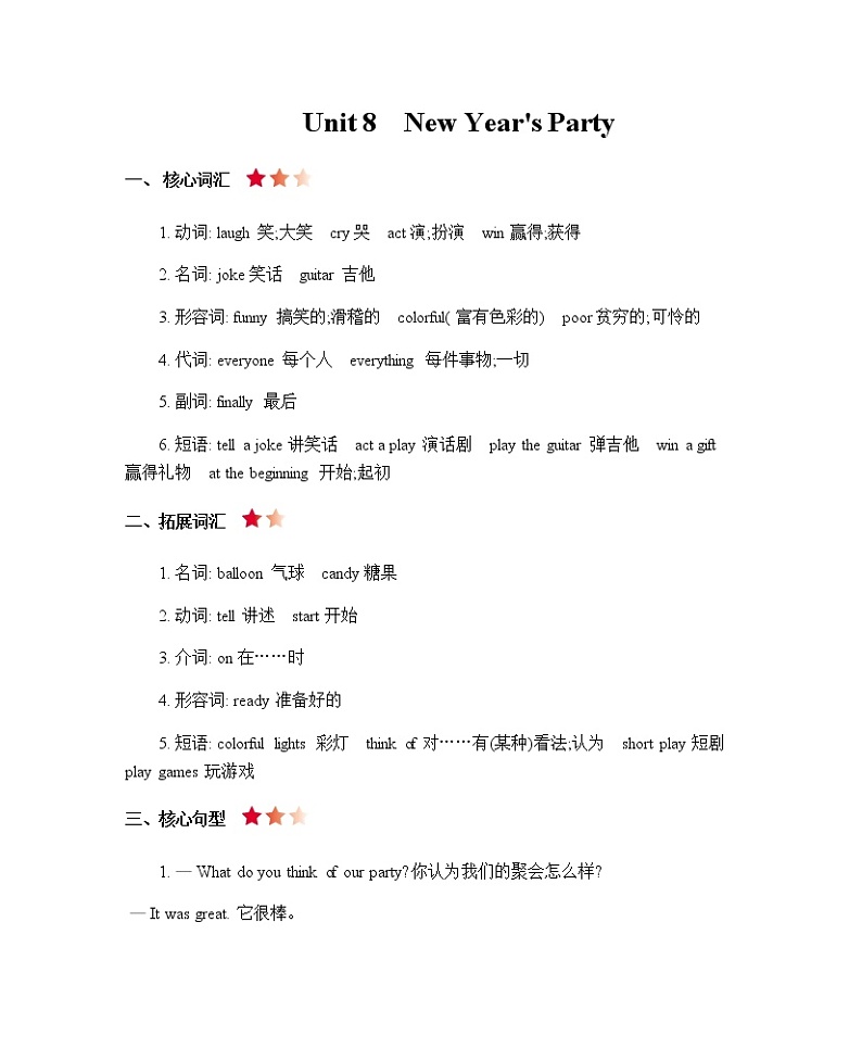 Unit 8 New year’s party 知识清单01