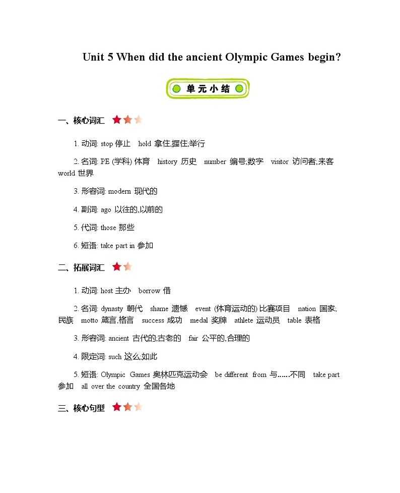 Unit 5 When did the ancient Olympic Games begin 知识清单01