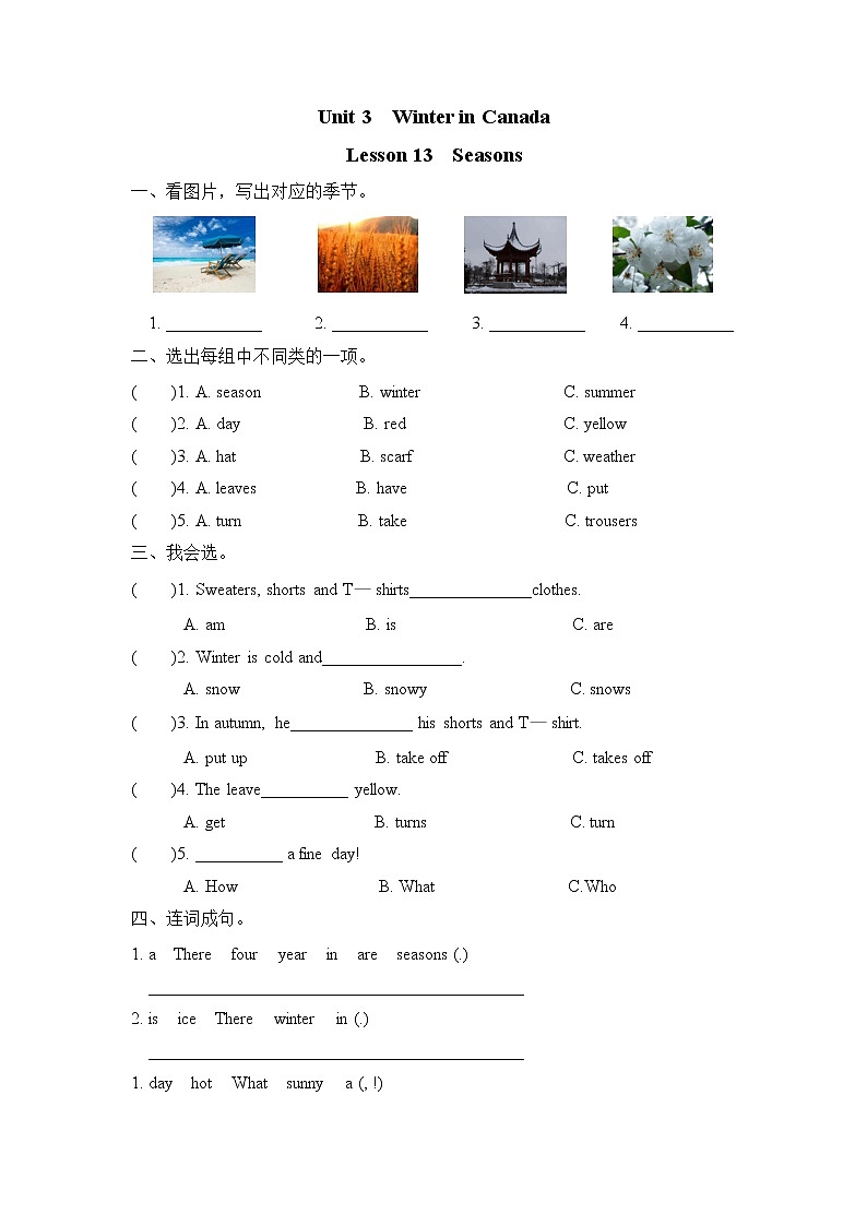 Unit 3 Winter in Canada Lesson 13 同步练习01