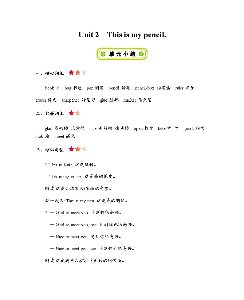 Unit 2　This is my pencil 知识清单01