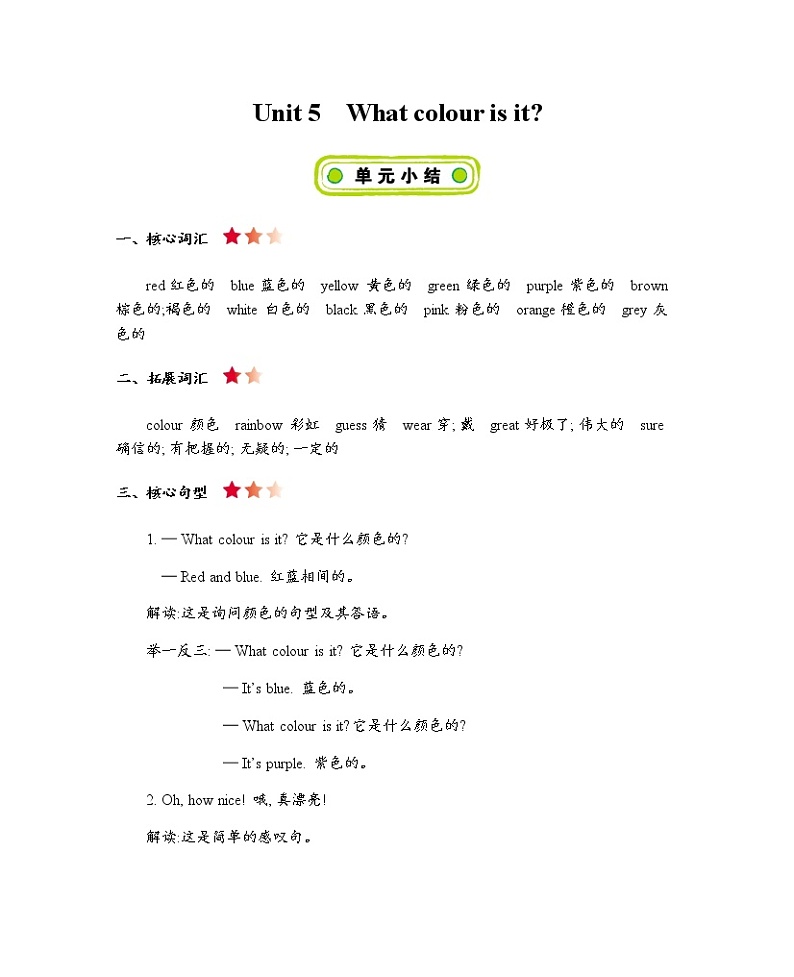 Unit 5　What colour is it？知识清单01