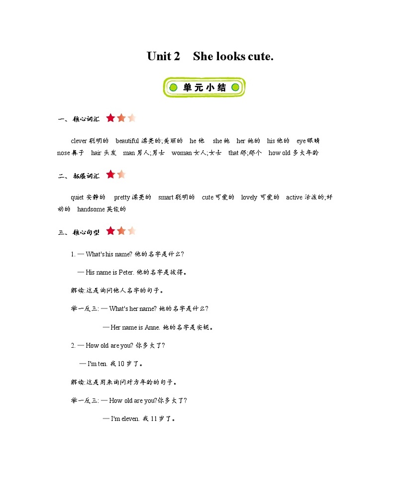 Unit 2　She looks cute 知识清单01