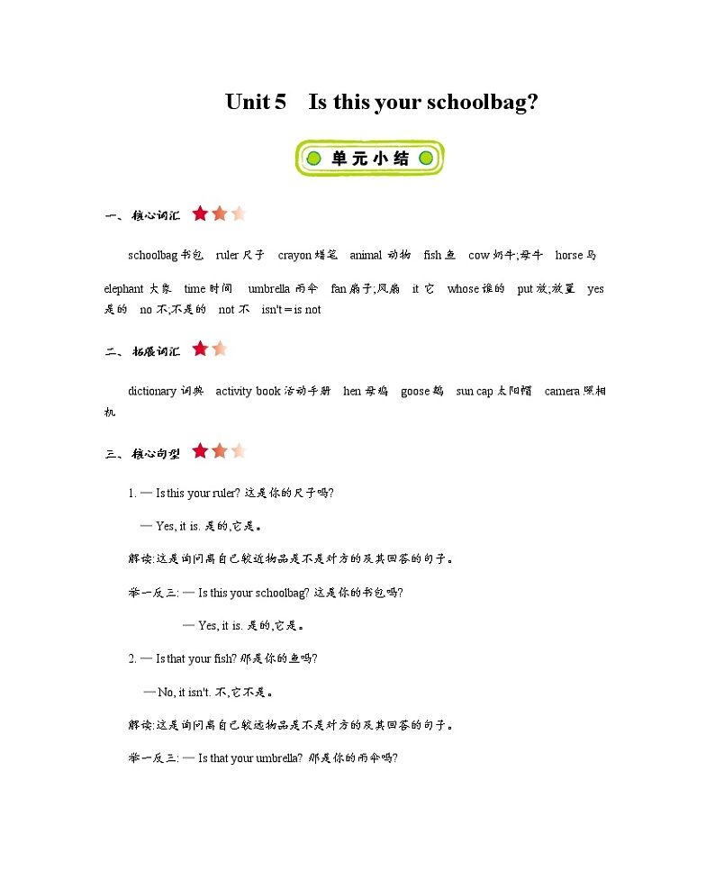 Unit 5　Is this your schoolbag？ 知识清单01