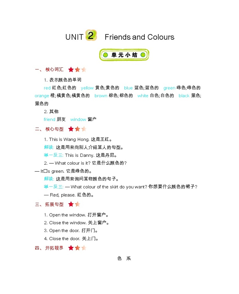 Unit 2 Friends and Colours  知识清单01
