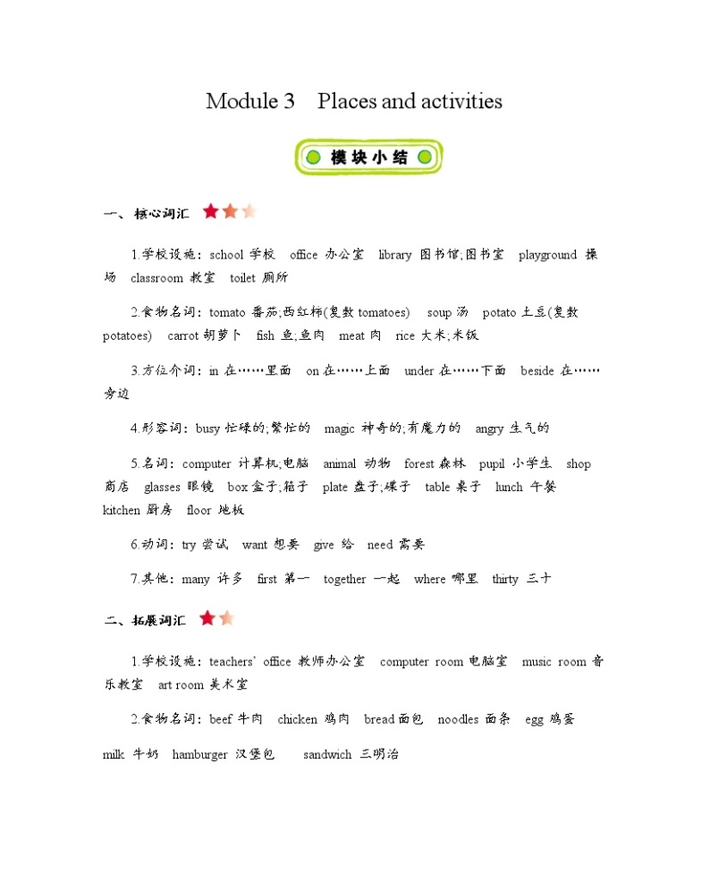 Module 3 Places and activities 知识清单01