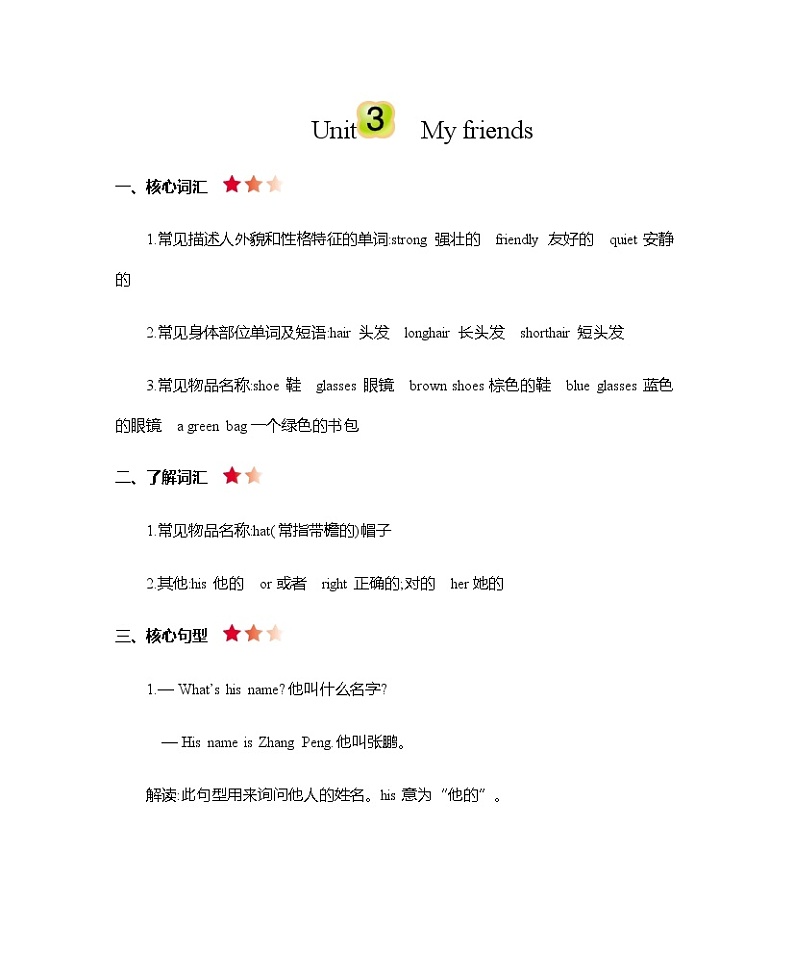 Unit 3 My friends  知识清单01
