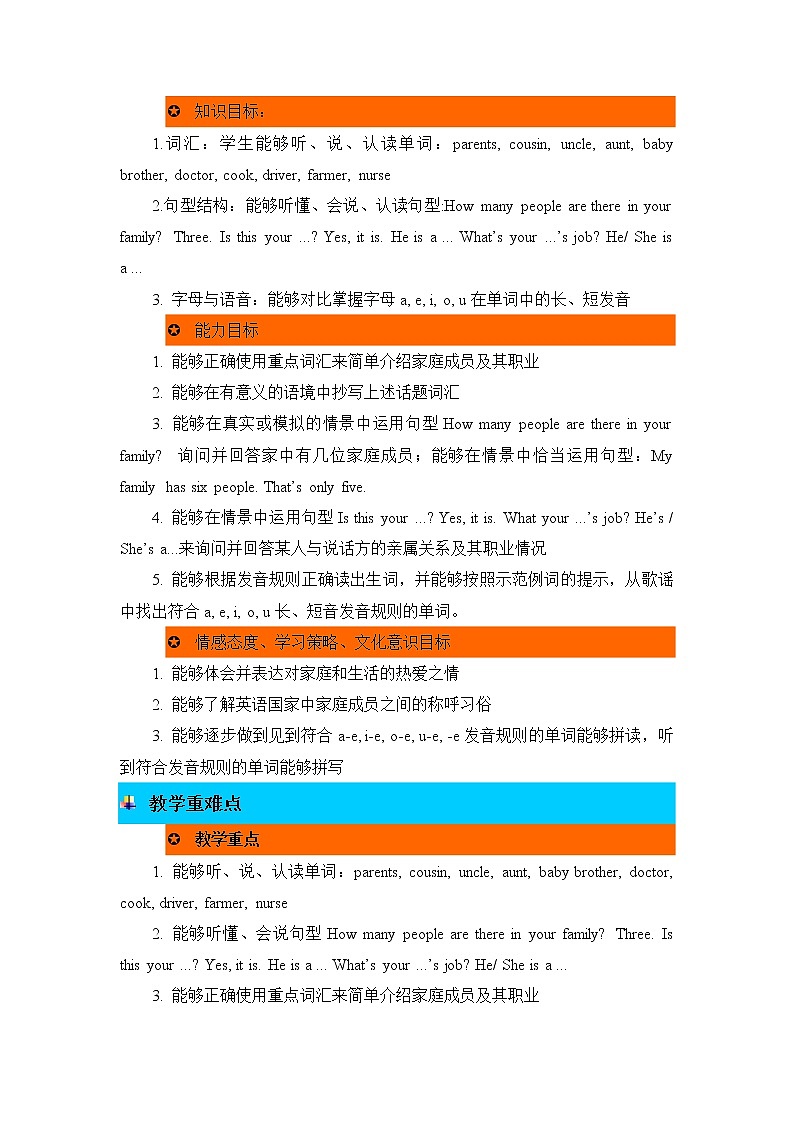 Unit 6 Meet my family! 单元概述与课时安排 教案02