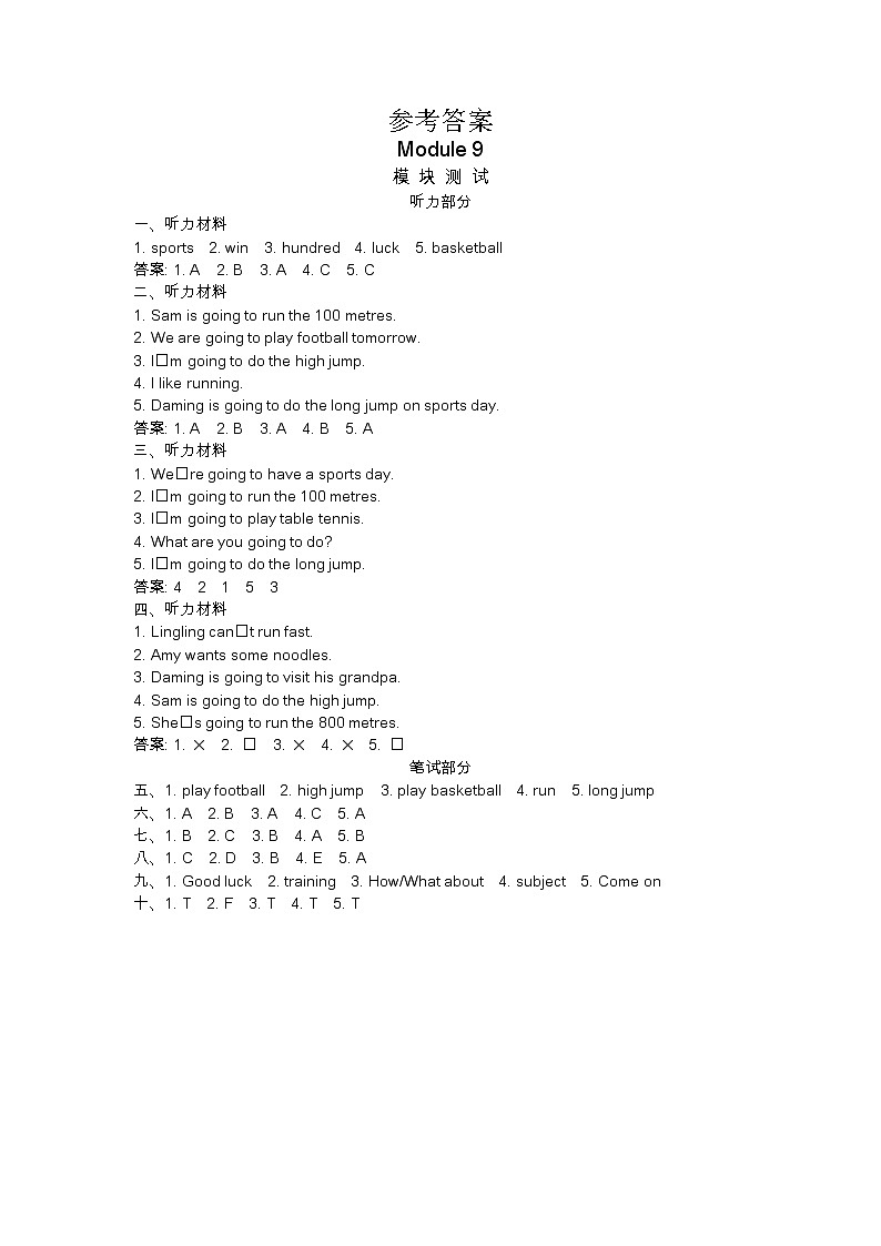 Module 9 测试卷+听力材料与答案01
