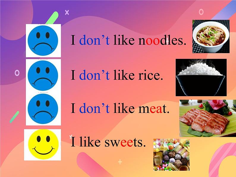 二年级上册英语课件- Module 2 Unit 1 I don’t like  meat. 外研社（一起）04