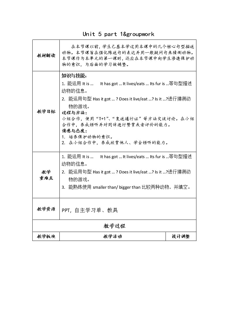 六年级上册英语教案- Unit 5 Animals in danger  join in 剑桥英语01