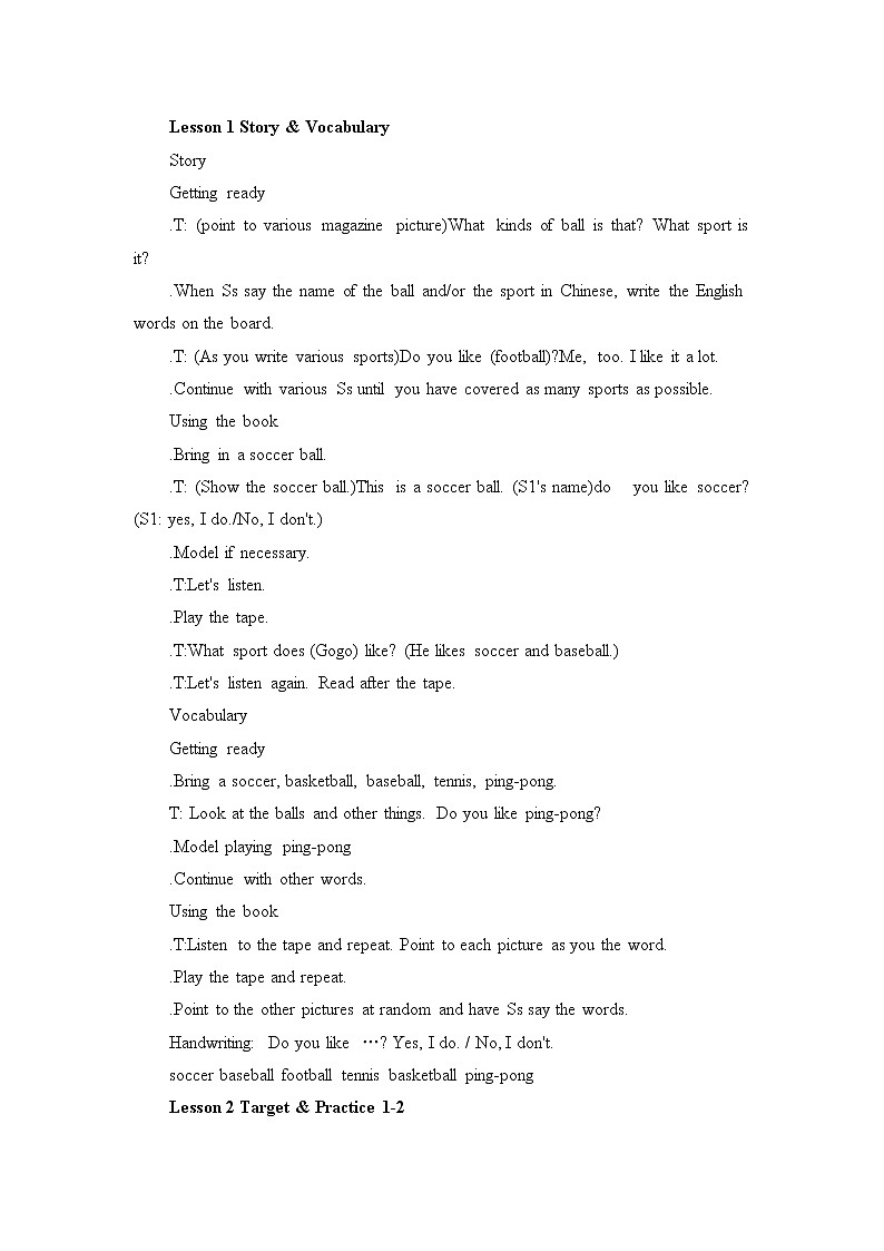 三年级上册英语教案-Unit 8 Sport  广东开心英语（粤人版）02