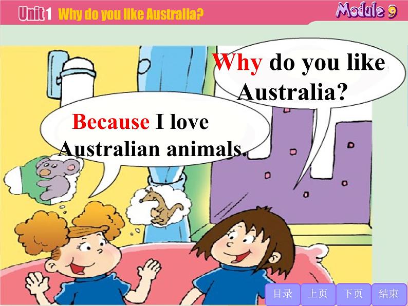 四年级下册英语课件- Module9 Unit 1 Why  do you like Australia？ 外研社（一起）06