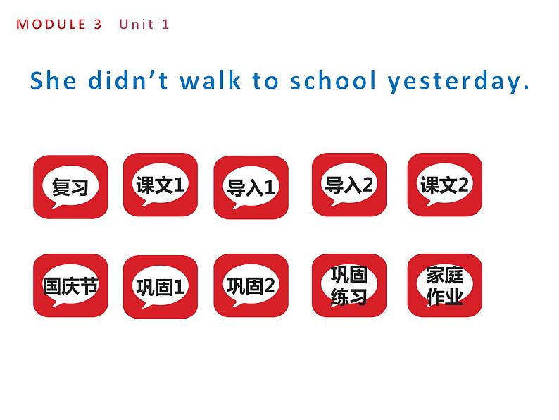 四年级上册英语课件- Module3 Unit1 She didn’t walk to  school  yesterday.  外研社（一起）第2页