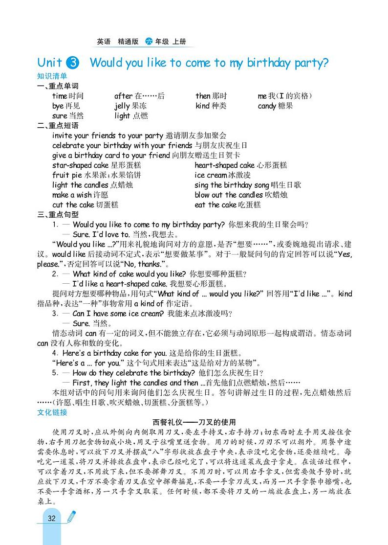 人教精通版英语六年级上册 Unit 3 Would you like to come to my birthday party？ 同步练习第1页