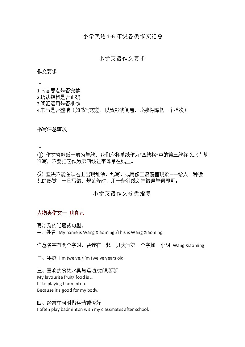 江苏译林版小学英语1-6年级各类作文汇总 学案01