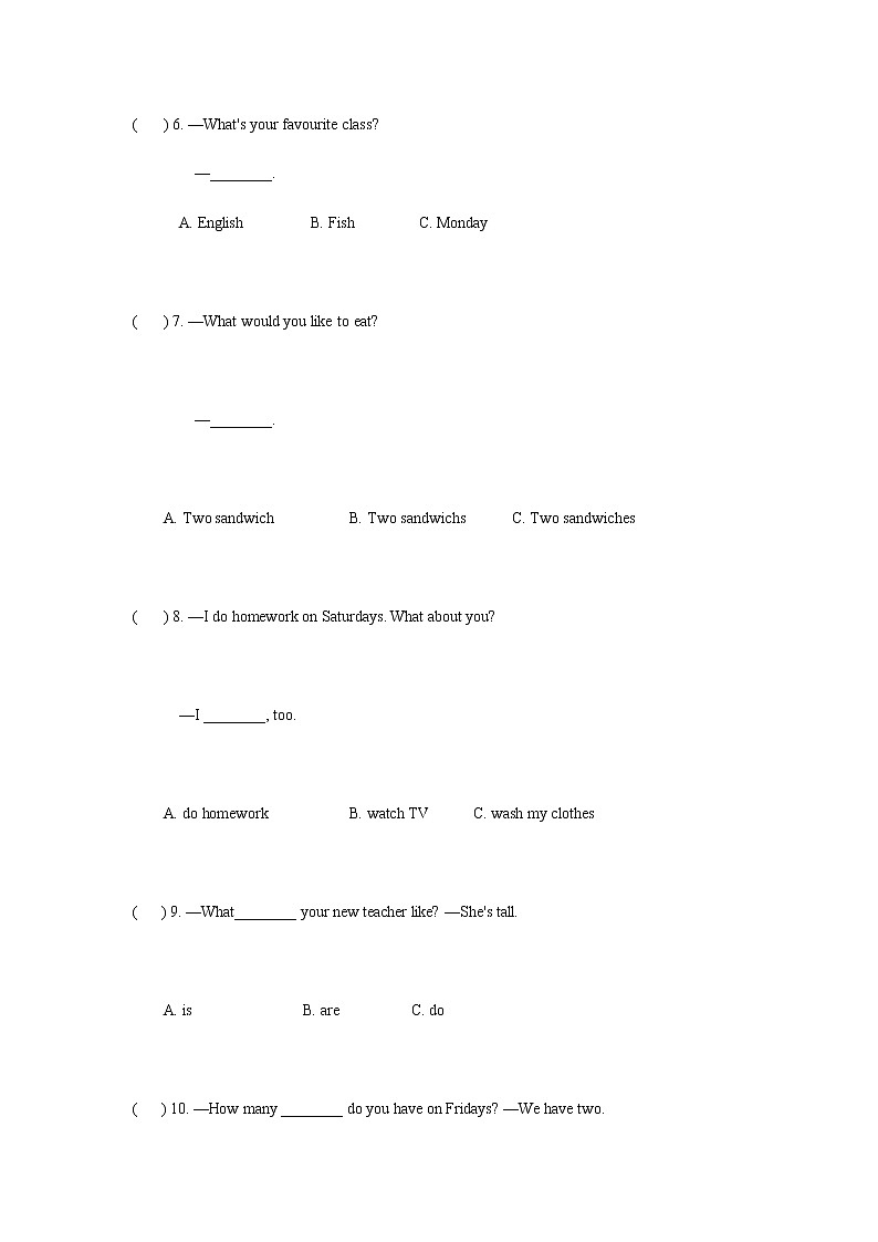 人教版 (PEP)英语五年级上册期中考试卷03