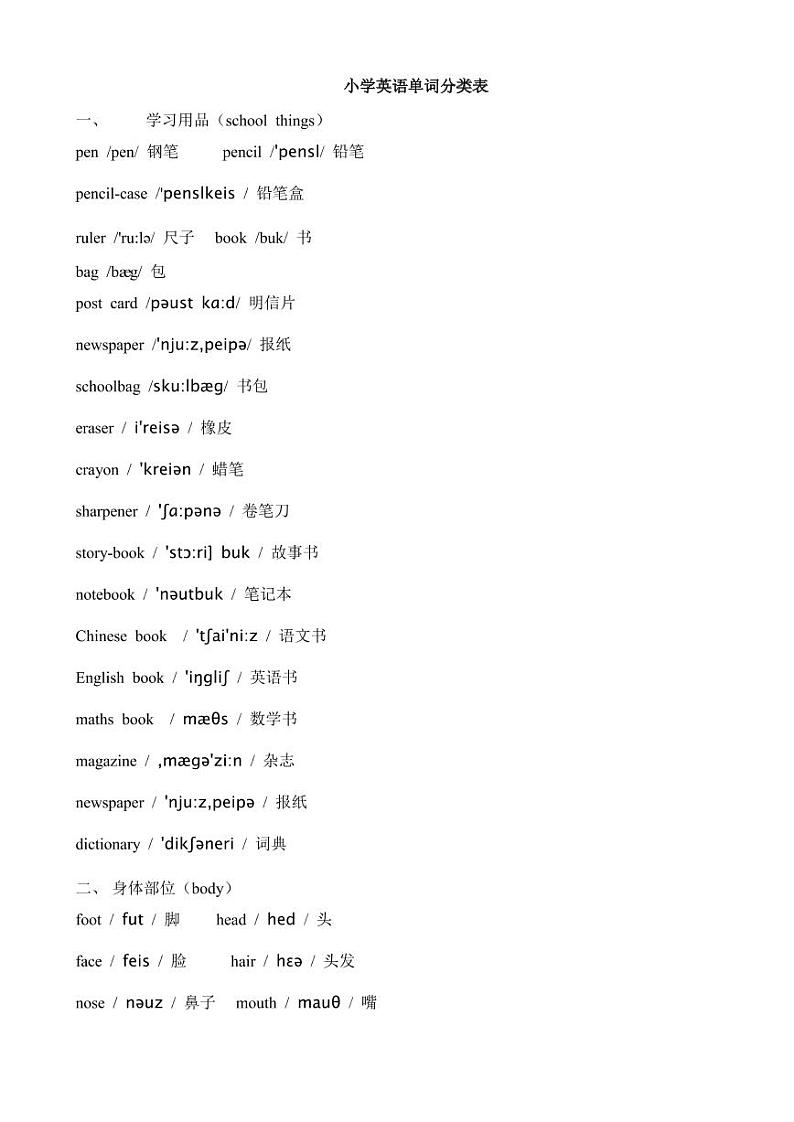 小学英语单词大全(带音标) 学案01
