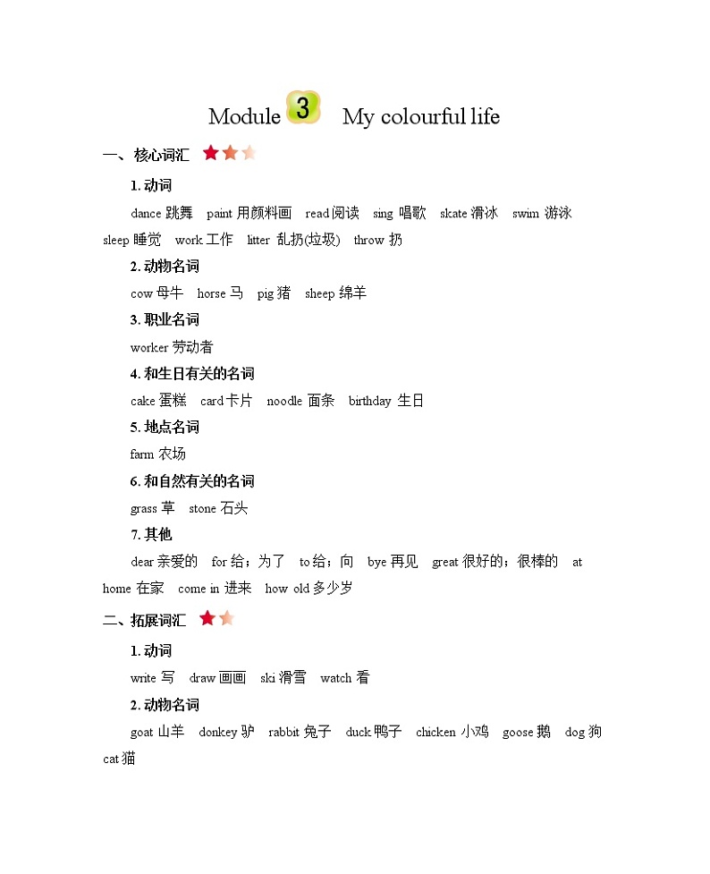 Module 3 My colourful life 知识清单01