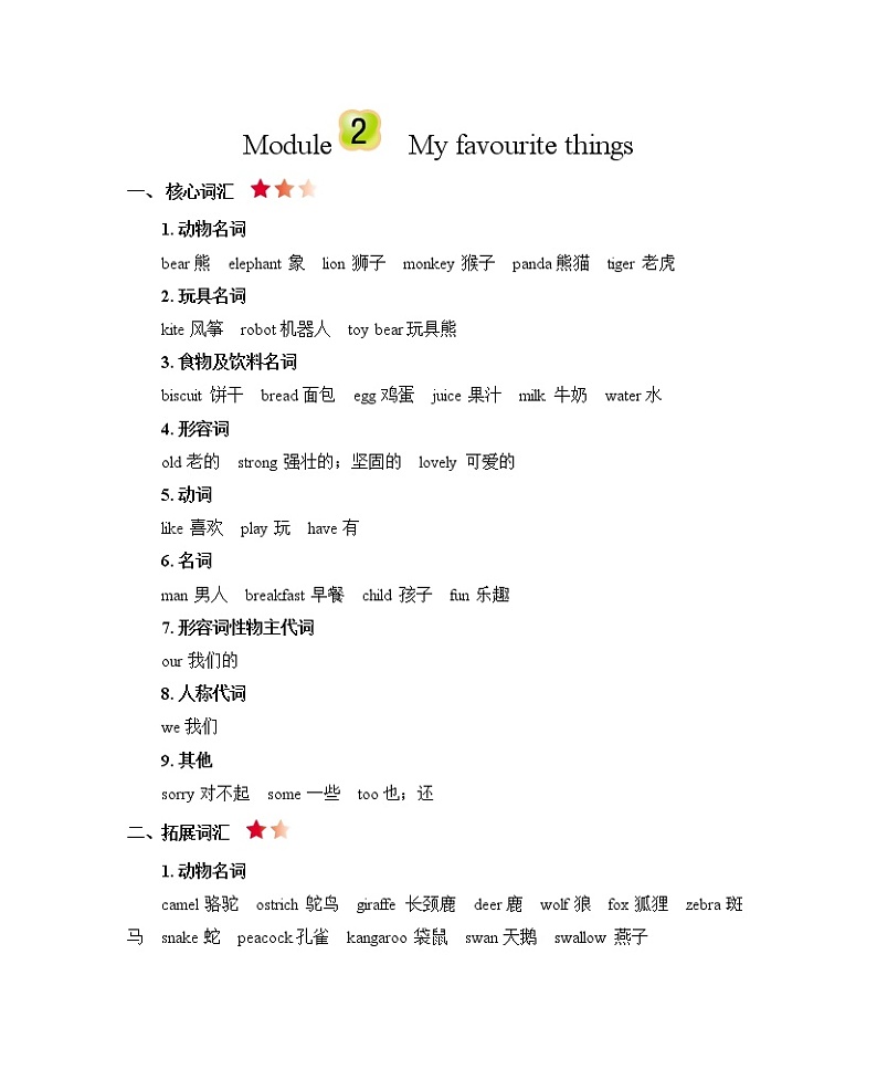 Module 2 My favourite things 知识清单01