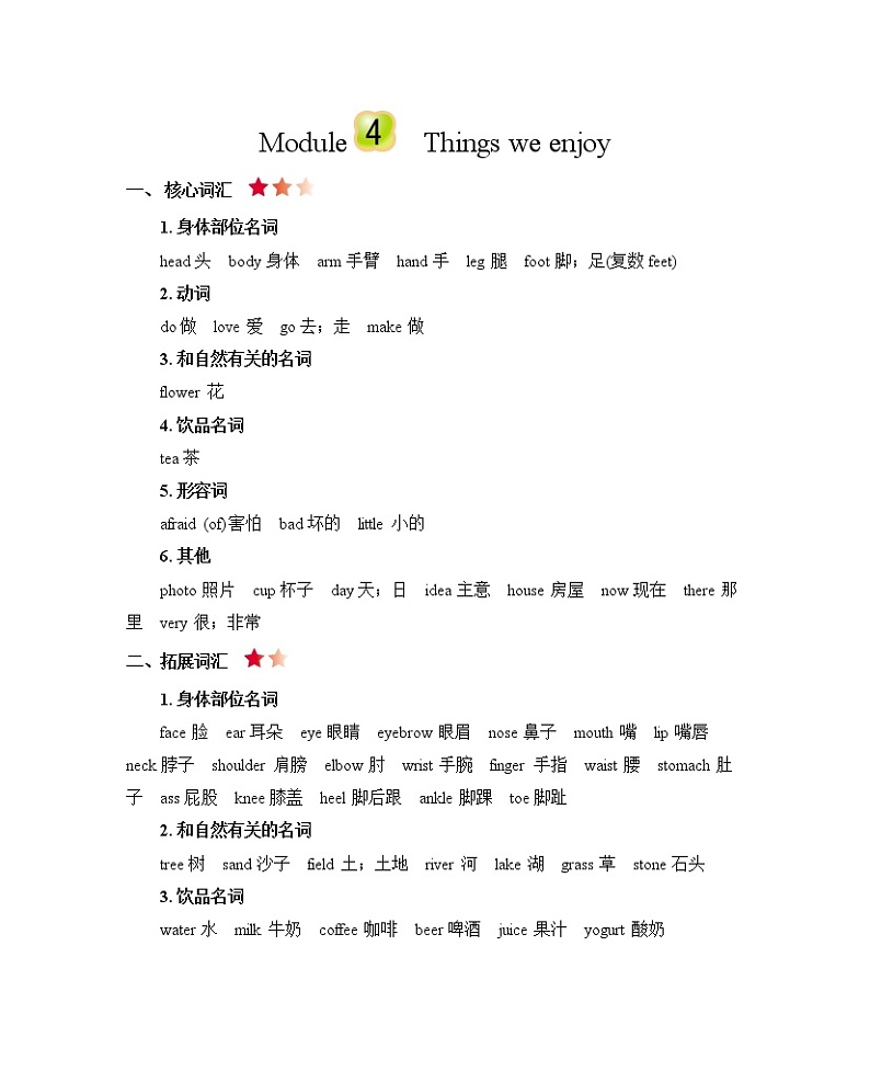 Module 4 Things we enjoy 知识清单01