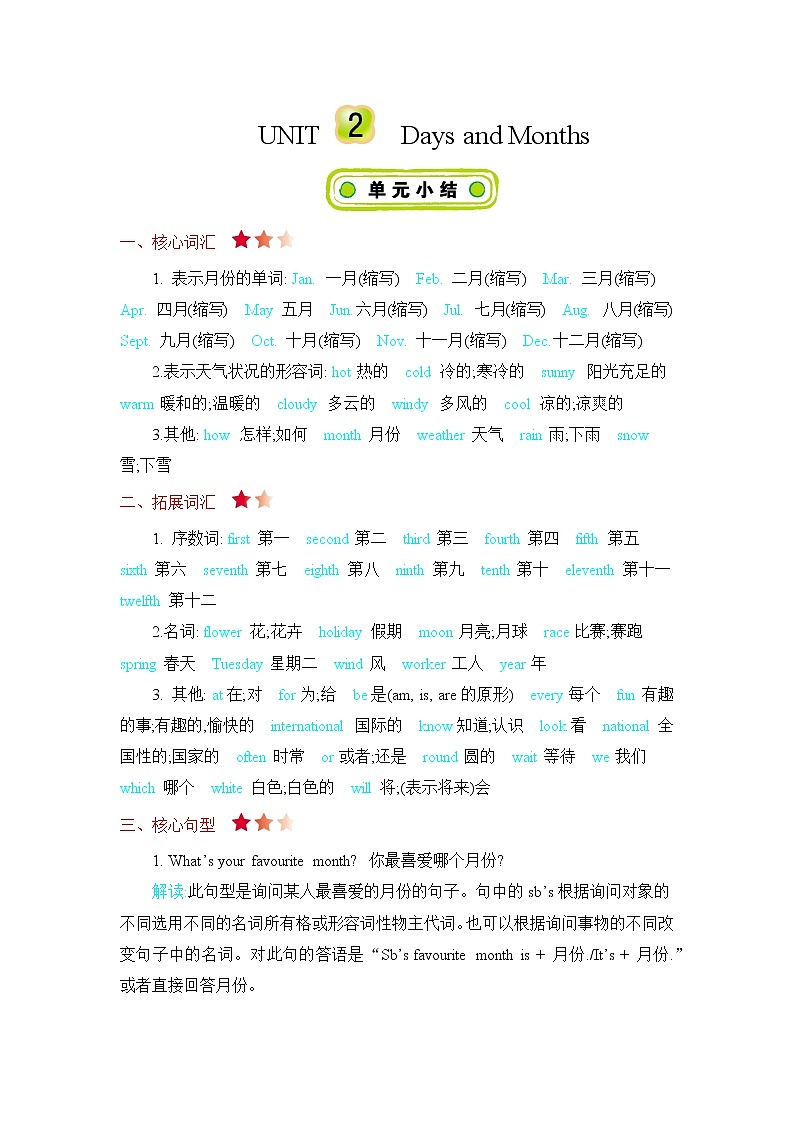 Unit 2 Days and months 知识清单01