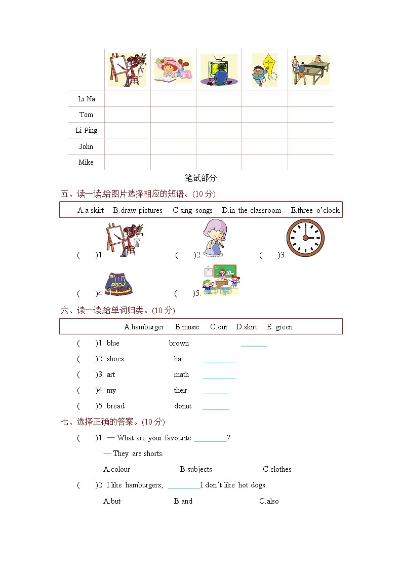 Unit 4 My favourites 单元测试卷（含听力音频，听力材料和答案）02