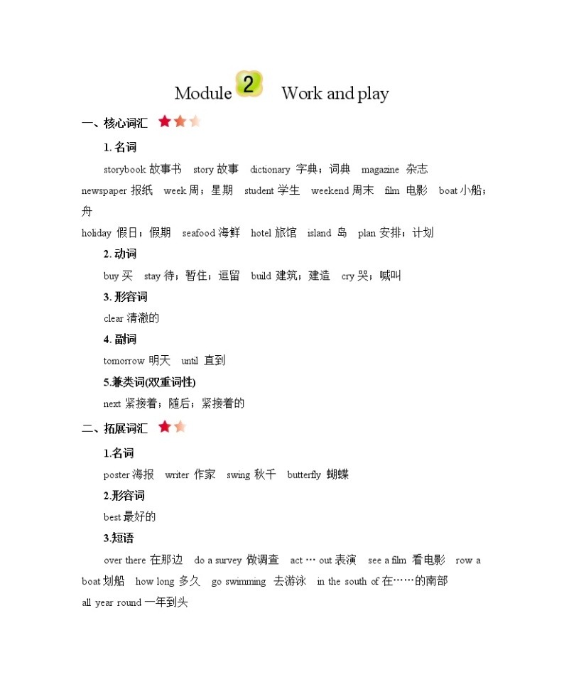 Module 2 Work and play 知识清单01