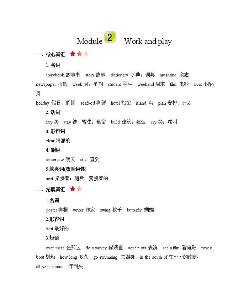 Module 2 Work and play 知识清单01